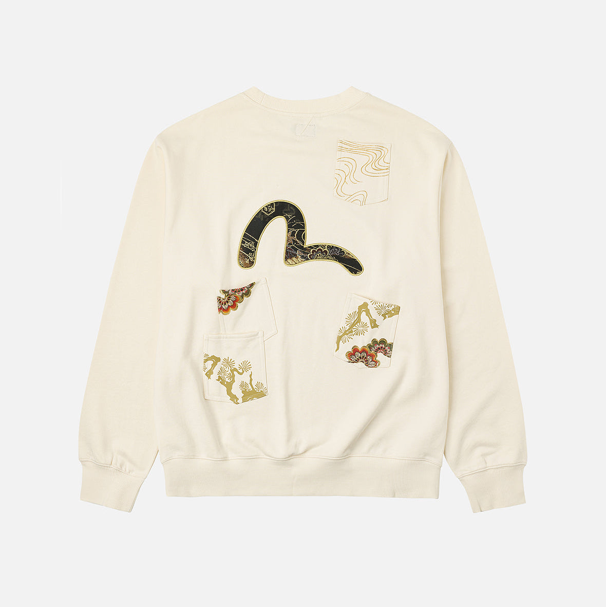 Seagull Brocade Appliqué Relax Fit Sweatshirt CREAM | Men's Apparel | EVISU | 2EAHTM5SW1121R XCT-Ecru Seagull Brocade Appliqué Relax Fit Sweatshirt CREAM | Men's Apparel | EVISU | 2EAHTM5SW1121R XCT-Ecru