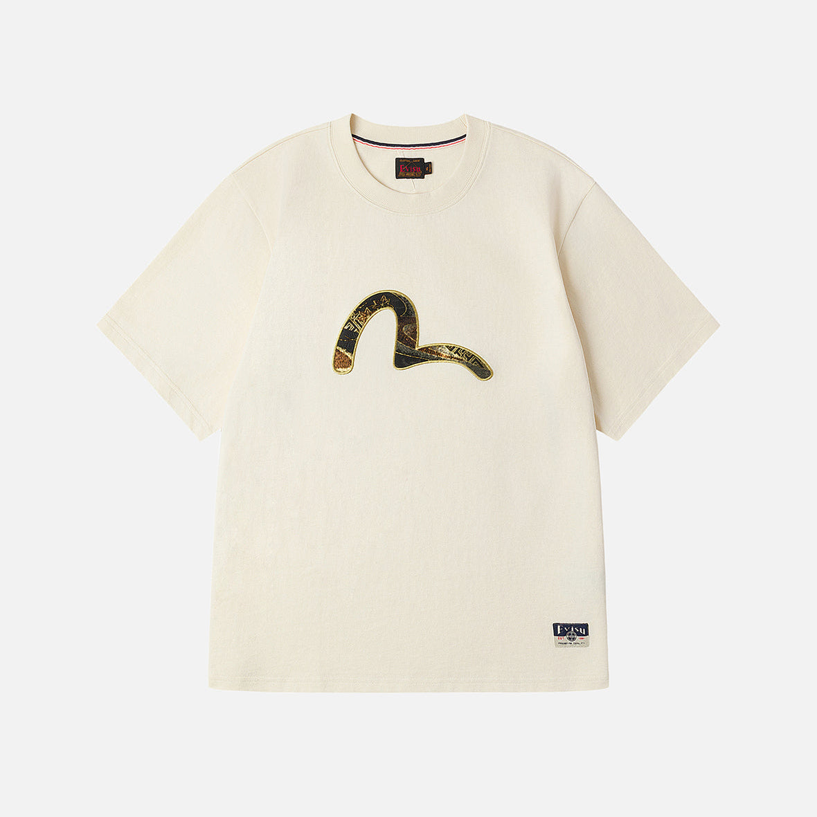 Brocade Seagull Appliqué Regular Fit Short Sleeves T-shirt CREAM | Men's Apparel | EVISU | 2EAHTM5TS1161X XCT-Ecru