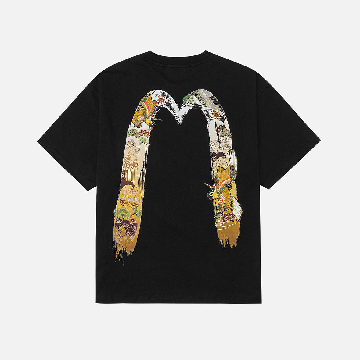 Logo and Crane Soaring Daicock Print Relax Fit T-shirt BLACK | Men's Apparel | EVISU | 2EAHTM5TS1162R XCT-Black Logo and Crane Soaring Daicock Print Relax Fit T-shirt BLACK | Men's Apparel | EVISU | 2EAHTM5TS1162R XCT-Black