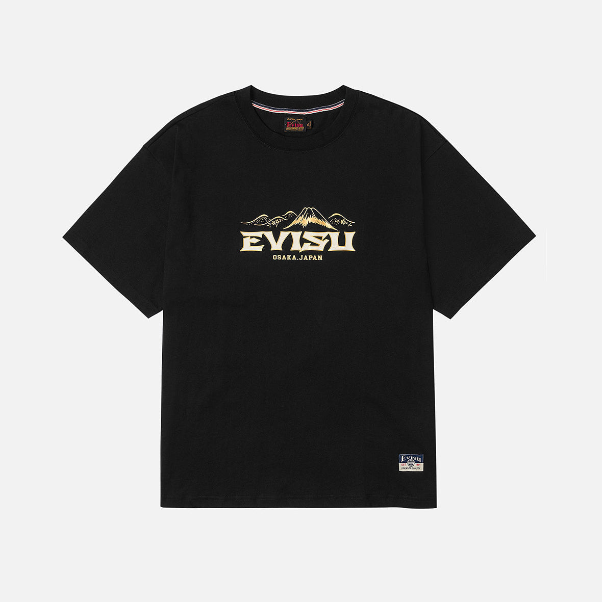 Logo and Crane Soaring Daicock Print Relax Fit T-shirt BLACK | Men's Apparel | EVISU | 2EAHTM5TS1162R XCT-Black Logo and Crane Soaring Daicock Print Relax Fit T-shirt BLACK | Men's Apparel | EVISU | 2EAHTM5TS1162R XCT-Black