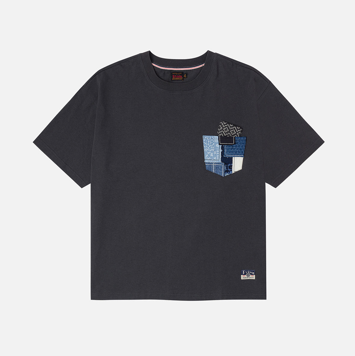 Sashiko Daicock Relax Fit T-Shirt CHARCOAL | Men's Apparel | EVISU | 2EAHTM5TS1169R XCT-Charcoa