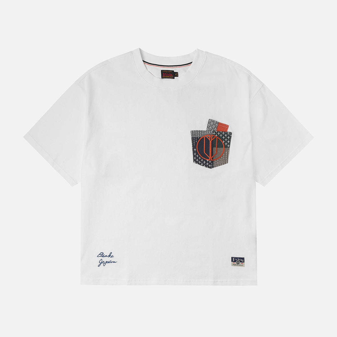 Multi-pocket Color Blocking Sashiko Loose Fit T-shirt WHITE | Men's Apparel | EVISU | 2EAHTM5TS1175LF CT-Off White