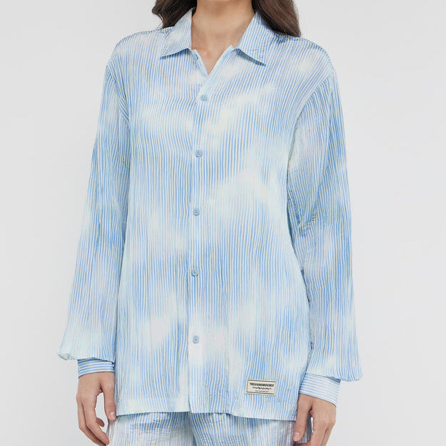 Recycled Textured Satin Stripe Long Sleeve Shirt Powder Blue | Women's Apparel | THEGIVINGMOVEMENT | S1701V14PWBWM_2 Recycled Textured Satin Stripe Long Sleeve Shirt Powder Blue | Women's Apparel | THEGIVINGMOVEMENT | S1701V14PWBWM_2
