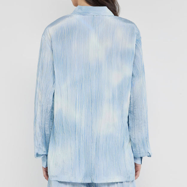 Recycled Textured Satin Stripe Long Sleeve Shirt Powder Blue | Women's Apparel | THEGIVINGMOVEMENT | S1701V14PWBWM_2 Recycled Textured Satin Stripe Long Sleeve Shirt Powder Blue | Women's Apparel | THEGIVINGMOVEMENT | S1701V14PWBWM_2