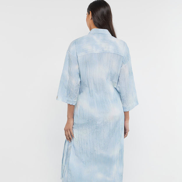 Recycled Textured Satin Stripe Tie Side Shirt Dress Powder Blue | Women's Apparel | THEGIVINGMOVEMENT | S1705V14PWBWM_2 Recycled Textured Satin Stripe Tie Side Shirt Dress Powder Blue | Women's Apparel | THEGIVINGMOVEMENT | S1705V14PWBWM_2