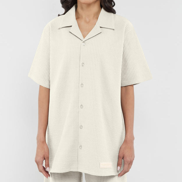 Textured Cotton Short Sleeve Shirt Ivory | Unisex Apparel | THEGIVINGMOVEMENT | S1726V14IVWM_2 Textured Cotton Short Sleeve Shirt Ivory | Unisex Apparel | THEGIVINGMOVEMENT | S1726V14IVWM_2