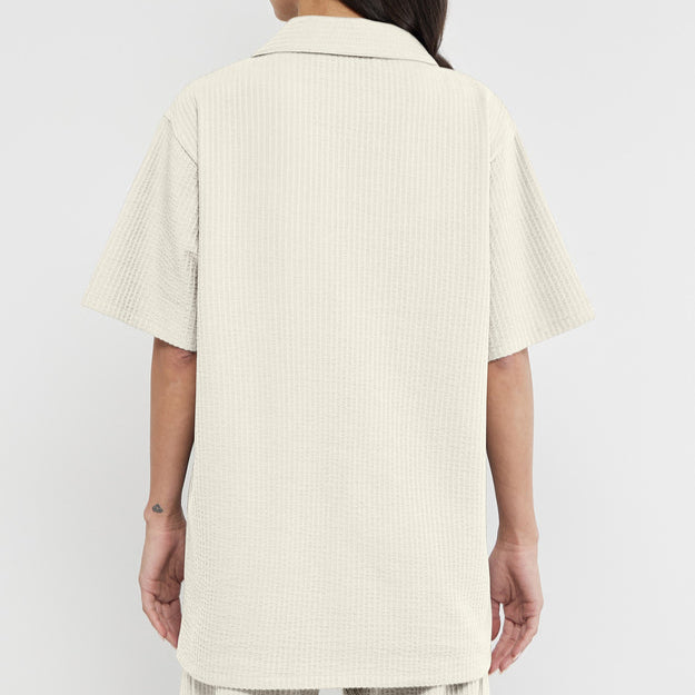 Textured Cotton Short Sleeve Shirt Ivory | Unisex Apparel | THEGIVINGMOVEMENT | S1726V14IVWM_2 Textured Cotton Short Sleeve Shirt Ivory | Unisex Apparel | THEGIVINGMOVEMENT | S1726V14IVWM_2