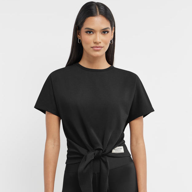 Organic Cotton Jersey Regular Fit Knot Front T-Shirt Pitch Black | Women's Apparel | THEGIVINGMOVEMENT | S1731V14PBWM_3 Organic Cotton Jersey Regular Fit Knot Front T-Shirt Pitch Black | Women's Apparel | THEGIVINGMOVEMENT | S1731V14PBWM_3