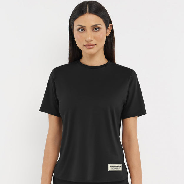 Recycled Soft skin Regular Fit Curved Hem T-Shirt Pitch Black | Women's Apparel | THEGIVINGMOVEMENT | S549V14PBWM_2 Recycled Soft skin Regular Fit Curved Hem T-Shirt Pitch Black | Women's Apparel | THEGIVINGMOVEMENT | S549V14PBWM_2
