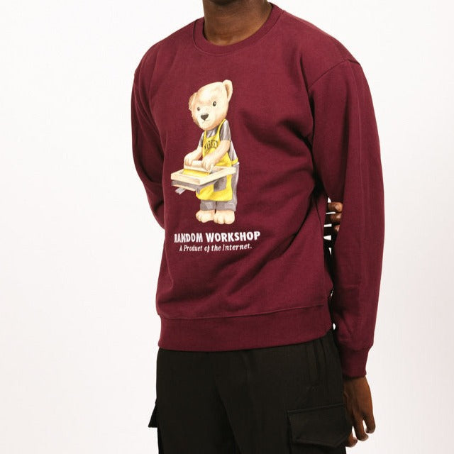 Random Workshop Bear Crewneck Maroon MARKET