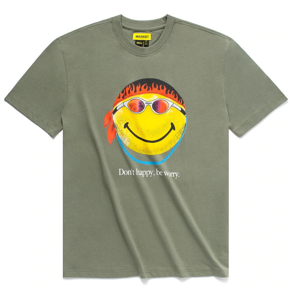 Smiley Don’t Happy, Be Worry Tee Sage Green MARKET