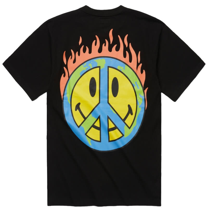 Smiley Earth On Fire T-Shirt Black MARKET