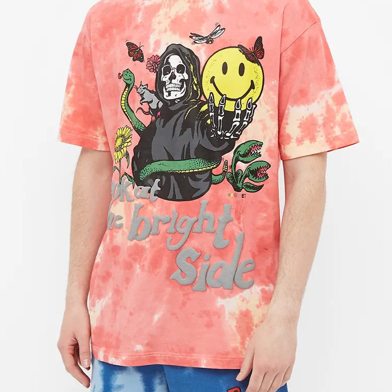 Smiley Look At The Bright Side Pink Tie-Dye Tee MARKET