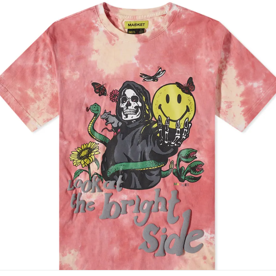 Smiley Look At The Bright Side Pink Tie-Dye Tee MARKET